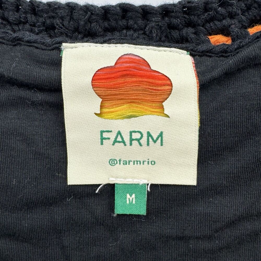 FARM Rio Womens M Crochet Flowers Crop Top Black Multicolor Granny Square Lined - Picture 3 of 13